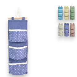 Portaoggetti Da Appendere Con 3 Tasche In Stoffa Con Asola 60x20 cm