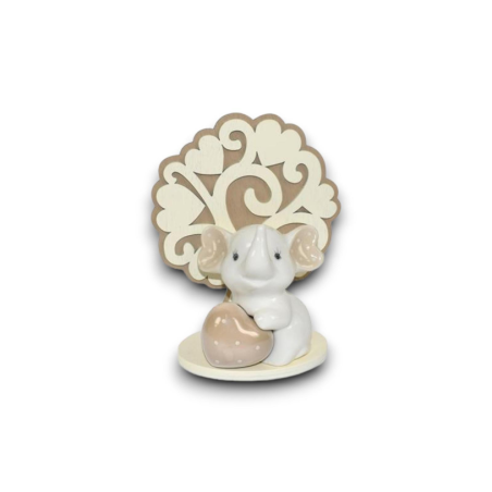 Elefante con cuore Beige e albero della vita -  16x6,5x12,5 cm,