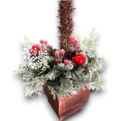 Lampione legno con Pianta Natilizia e luci - 120 cm