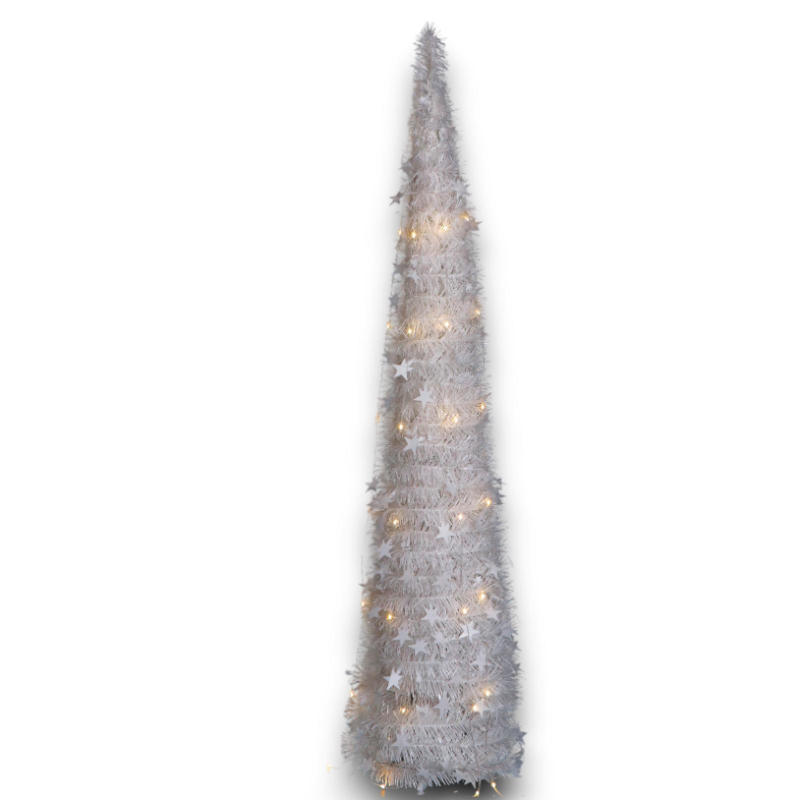 Albero di Natale Bianco Slim Richiudibile Pop-UP TINSEL con Luci Led p