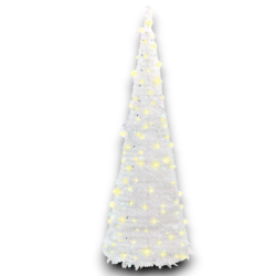 Albero di Natale Bianco Slim Richiudibile Pop-UP TINSEL con Luci Led p