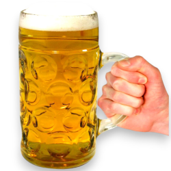 2x Boccali da birra in Vetro 1 litro, modello Bayer con tacchetta, bic