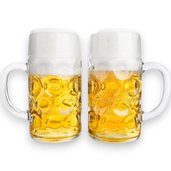 2x Boccali da birra in Vetro 1 litro, modello Bayer con tacchetta, bic