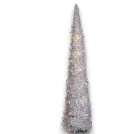 Albero di Natale Bianco Slim Richiudibile Pop-UP TINSEL con Luci Led p