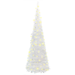 Albero di Natale Bianco Slim Richiudibile Pop-UP TINSEL con Luci Led p