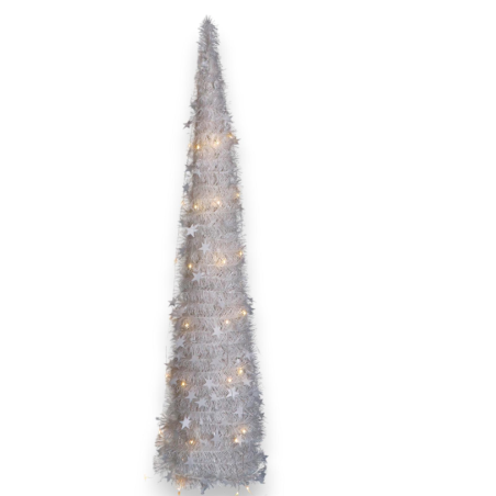Albero di Natale Bianco Slim Richiudibile Pop-UP TINSEL con Luci Led p