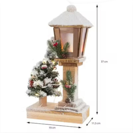 Lampione Natalizio in Legno con Albero di Natale h. 37 cm, Bianco inne
