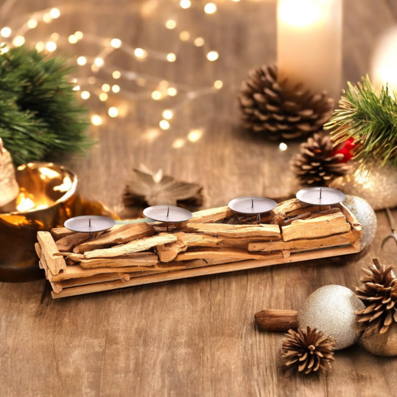 Portacandele in Legno Naturale, Candelabro Candeliere Stile Nordico a 