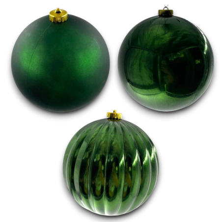 3x Palla di Natale Gigante Ø 15 e 20 cm in Plastica LUCIDA PERLATA E O