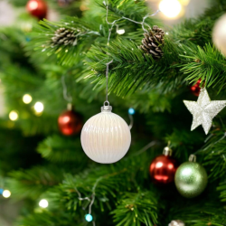 Set 12 Palline di Natale in Vetro 10 cm con Bianco Effetto Cangiante L