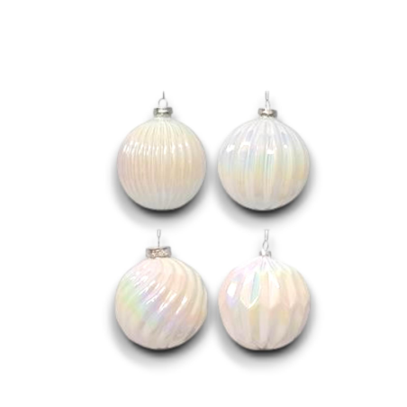 Set 12 Palline di Natale in Vetro 8 cm con Bianco Effetto Cangiante Lu
