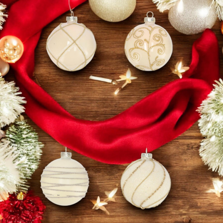 Set di 12 Palline Natalizie in Vetro 8 cm Decorate Eleganti e Raffinat
