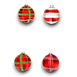 Star - 12x Palla in Vetro - Tartan - 8 cm - 105807