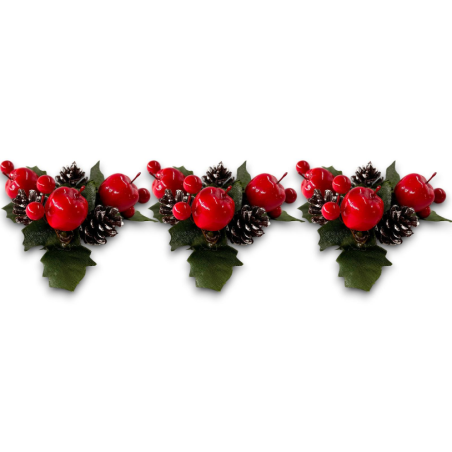 3 Girocandela Con Pigne, Bacche e Mele - 10 cm - CEN-86475