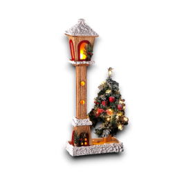Lampione Natalizio in Legno con Albero di Natale h. 60 cm, Bianco inne