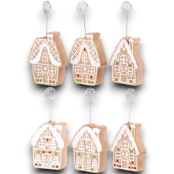 12x Porta bigliettini segnaposto con pinzetta Casetta pan di zenzero, 