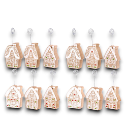 12x Porta bigliettini segnaposto con pinzetta Casetta pan di zenzero, 