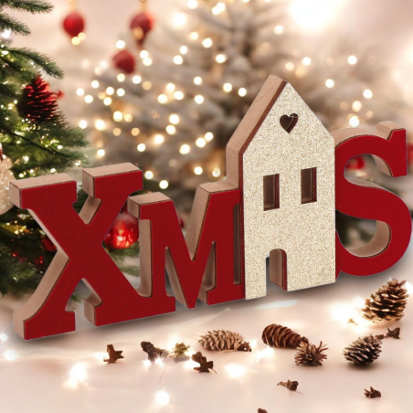 Scritta di Natale in Legno Natale, Decorazione Natalizia con dettagli 
