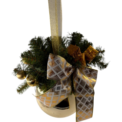 Palla Gigante Decorata con Rami, Fiocco, Palline - 20 Cm - Oro - FL-90