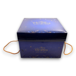 Scatola Panettone - 24,5x24,5x17 cm - Blu - Happy Christmas & Happy Ne