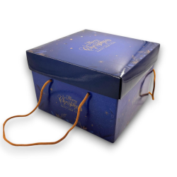 Scatola Panettone - 24,5x24,5x17 cm - Blu - Happy Christmas & Happy Ne
