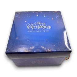 Scatola Panettone - 24,5x24,5x17 cm - Blu - Happy Christmas & Happy Ne