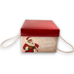 Scatola Panettone - 24,5x24,5x17 cm - Beige/Bordeaux - Babbo Natale Vi
