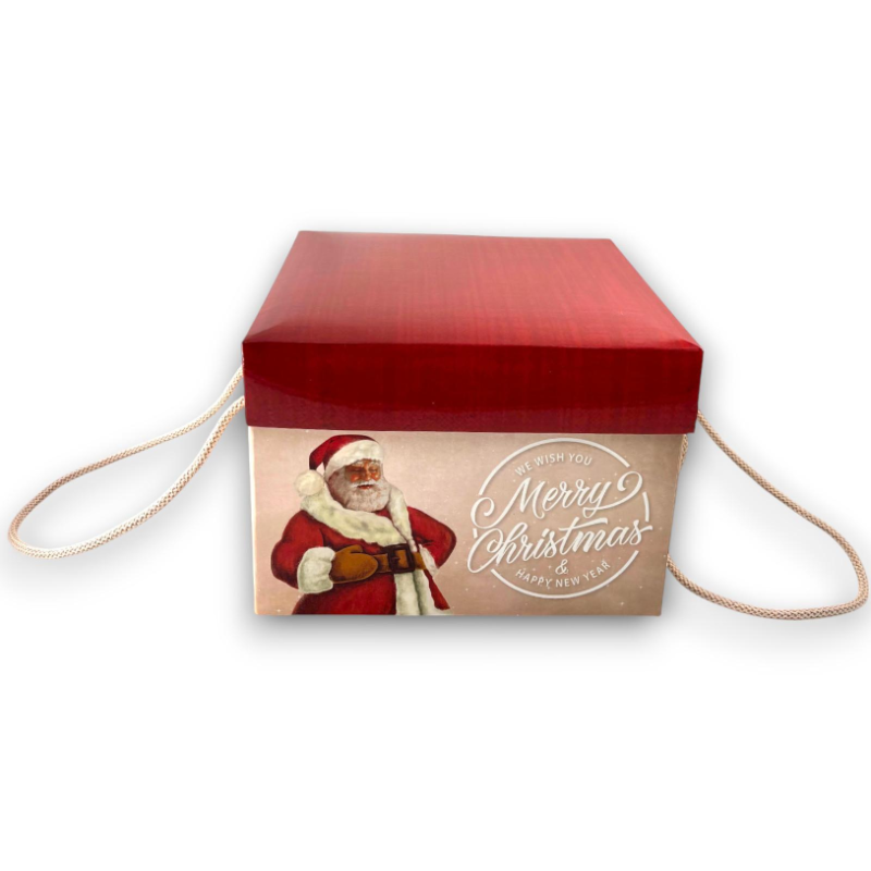 Scatola Panettone - 24,5x24,5x17 cm - Beige/Bordeaux - Babbo Natale Vi