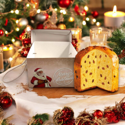 Scatola Panettone - 24,5x24,5x17 cm - Beige/Bordeaux - Babbo Natale Vi