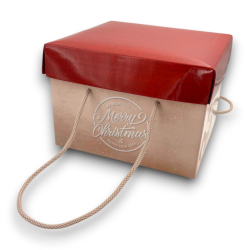 Scatola Panettone - 24,5x24,5x17 cm - Beige/Bordeaux - Babbo Natale Vi