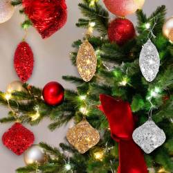 Set di 12 Palline Natalizie a Goccia Tinsel in foil da 10 cm  rosso e 