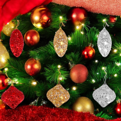 Set di 12 Palline Natalizie a Goccia Tinsel in foil da 10 cm  rosso e 