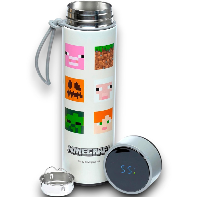 Puckator - Borraccia Con Termometro Minecraft Volti - Termica - 450 ML
