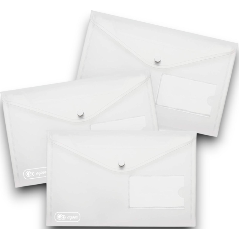 5 Buste Trasparenti con Bottone 14.5x10.5 cm