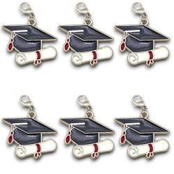 6 Portachiavi in metallo - Tocco laurea - Nero - 3.5x3 cm