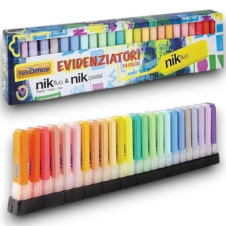 Confezione con 24 Evidenziatori- Tonalità Colore 16 Pastello e 8 Fluo 