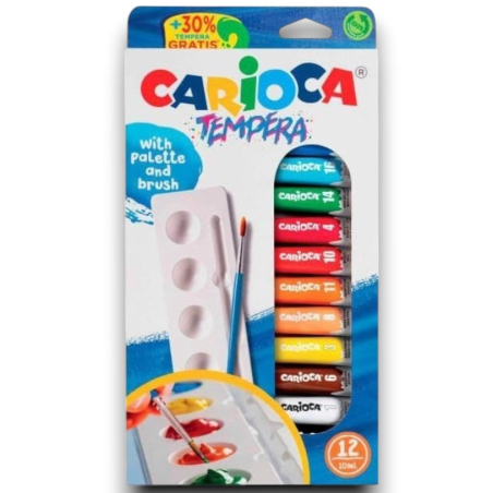 Carioca - 12 Tempere in Colori Assortiti - Tubetti da 10 ML