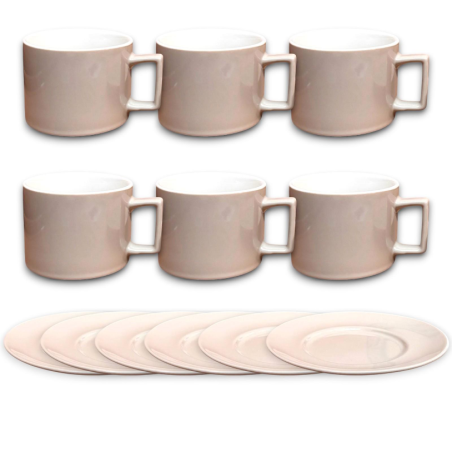 Set Tazzine con Piattini – 12 Pezzi - Tortora