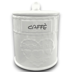 Set 3 Barattoli in Ceramica Bianca - Zucchero,Sale, Caffè - 12,5x12,5x