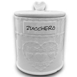 Set 3 Barattoli in Ceramica Bianca - Zucchero,Sale, Caffè - 12,5x12,5x