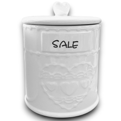 Set 3 Barattoli in Ceramica Bianca - Zucchero,Sale, Caffè - 12,5x12,5x