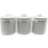 Set 3 Barattoli in Coccio - Bianco - Zucchero,Sale, Caffè - 12,5x12,5x