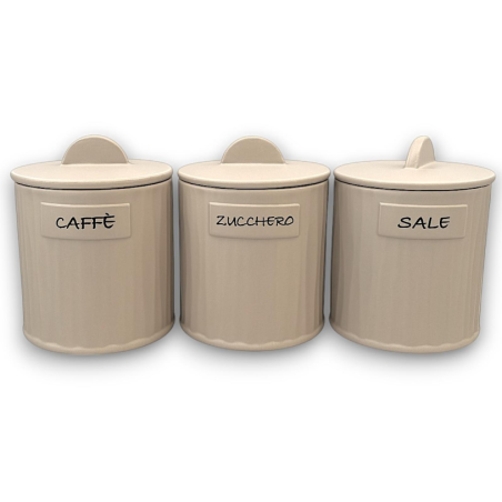 Set 3 Barattoli in Coccio - Tortora - Zucchero,Sale, Caffè - 12,5x12,5