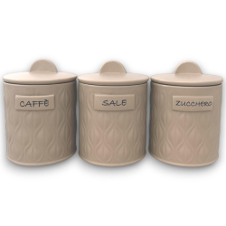 Set 3 Barattoli in Coccio - Tortora - Zucchero,Sale, Caffè - 12,5x12,5