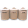 Set 3 Barattoli in Coccio - Tortora - Zucchero,Sale, Caffè - 12,5x12,5