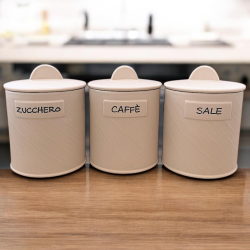 Set 3 Barattoli in Coccio - Tortora - Zucchero,Sale, Caffè - 12,5x12,5