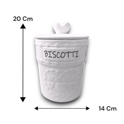 Biscottiera Tonda in Ceramica - Bianca - 14x14x20 Cm