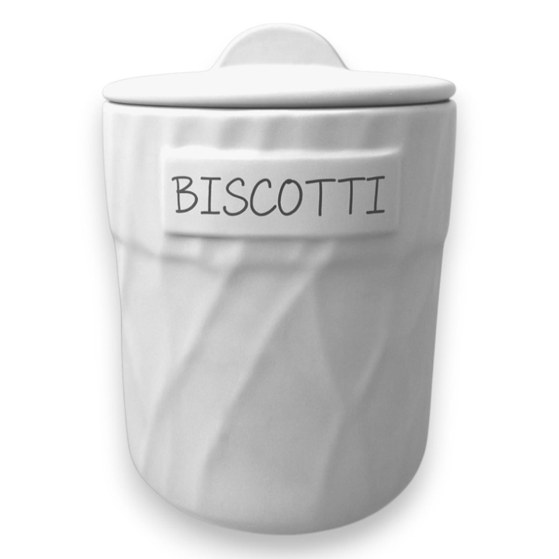 Biscottiera Tonda in Coccio- Bianca - 14x14x20 Cm