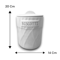 Biscottiera Tonda in Coccio- Bianca - 14x14x20 Cm