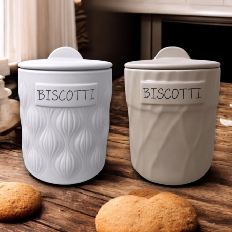 Biscottiera Tonda in Coccio- Tortora - 14x14x20 Cm